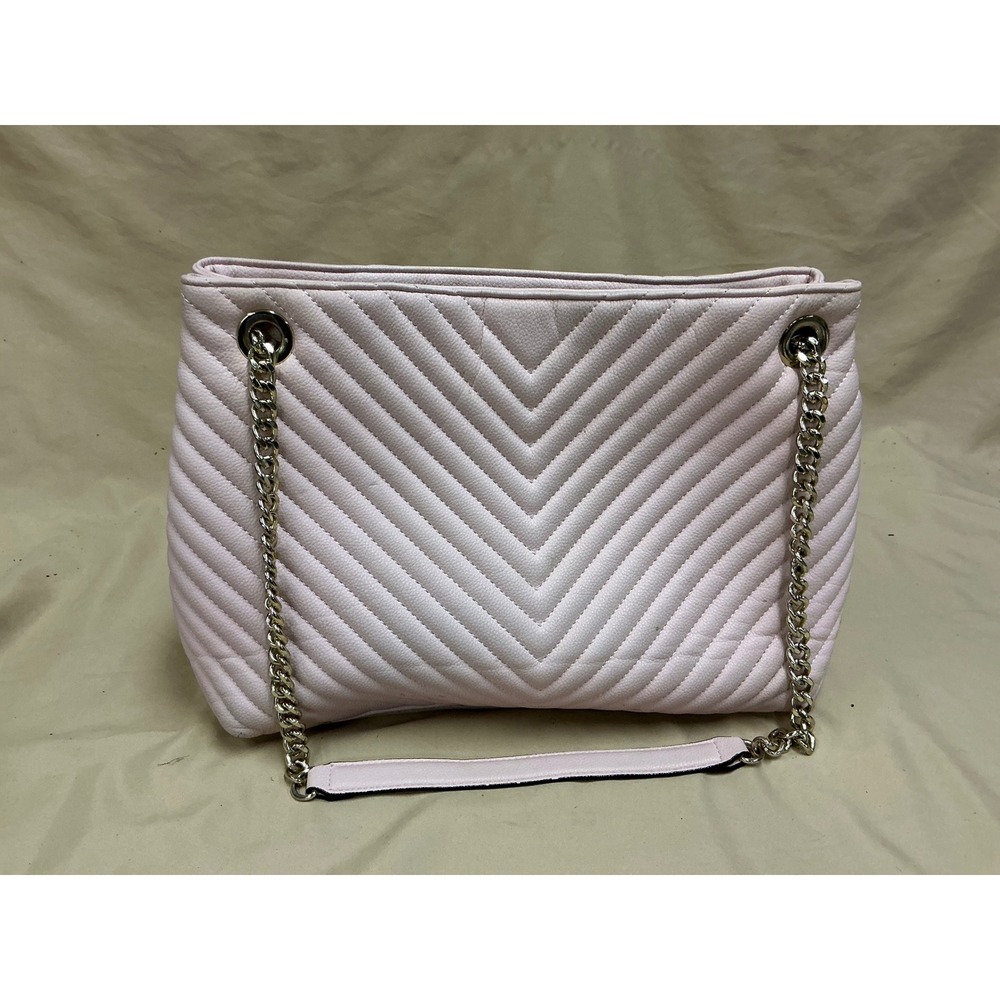 Victorias Secret Pink Quilted Chevron Shoulder Bag Gold Chain Tote - Picture 2 of 11